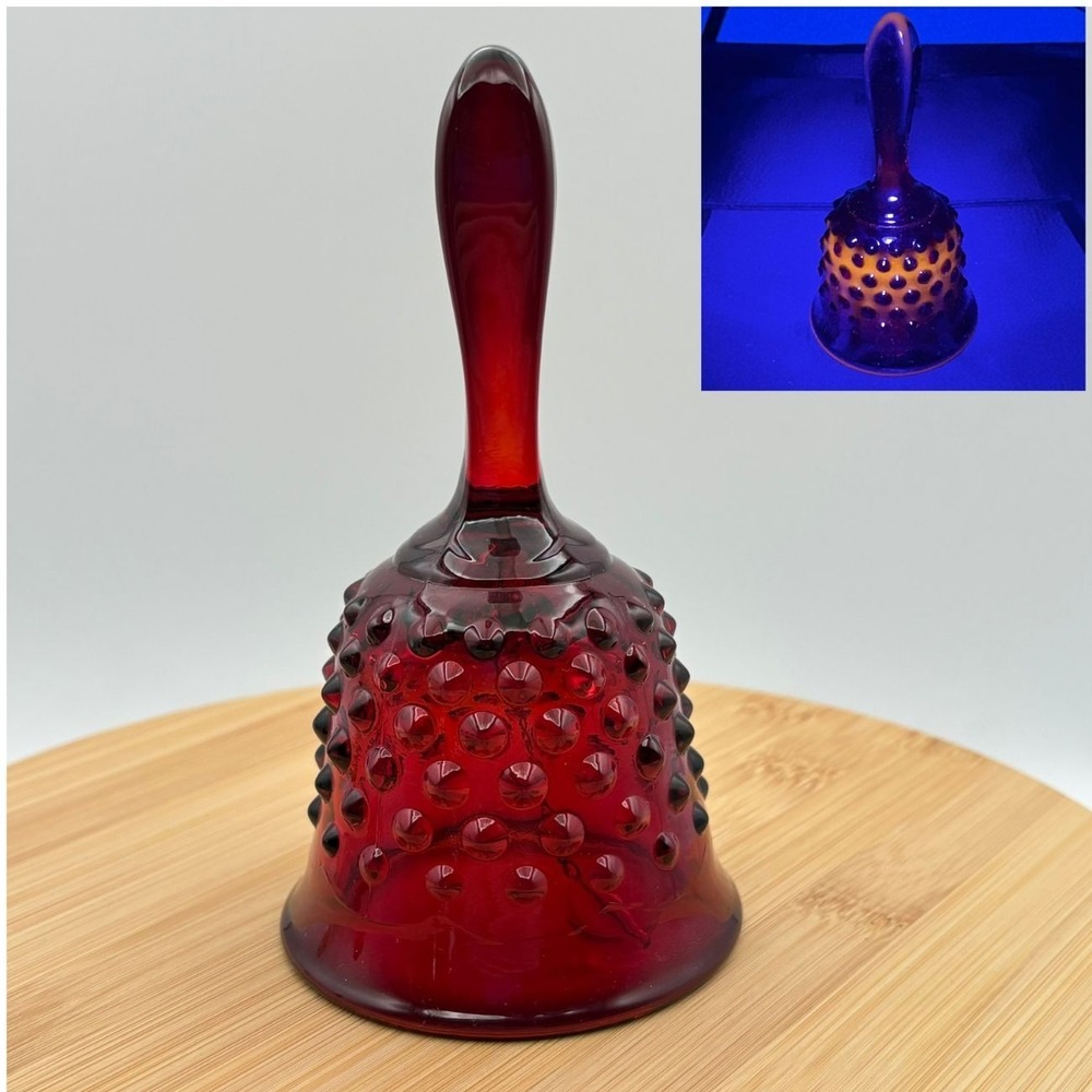 Vintage Fenton Amberina Hobnail Glass Bell UV Reactive 1972-73 Original Clapper